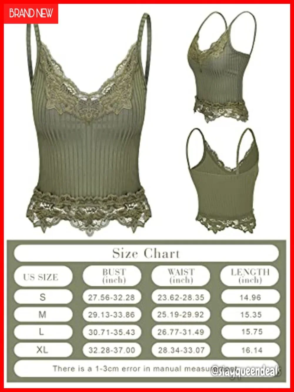 3 Pack Lace Tank Tops Y2k Crop Top V-Neck Grunge Style Sexy Camisole